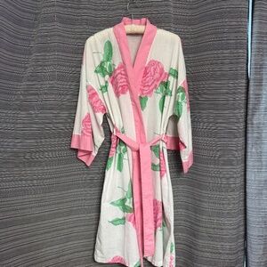 Vintage Pierre Cardin Pink & White Cotton Floral Robe Size Large